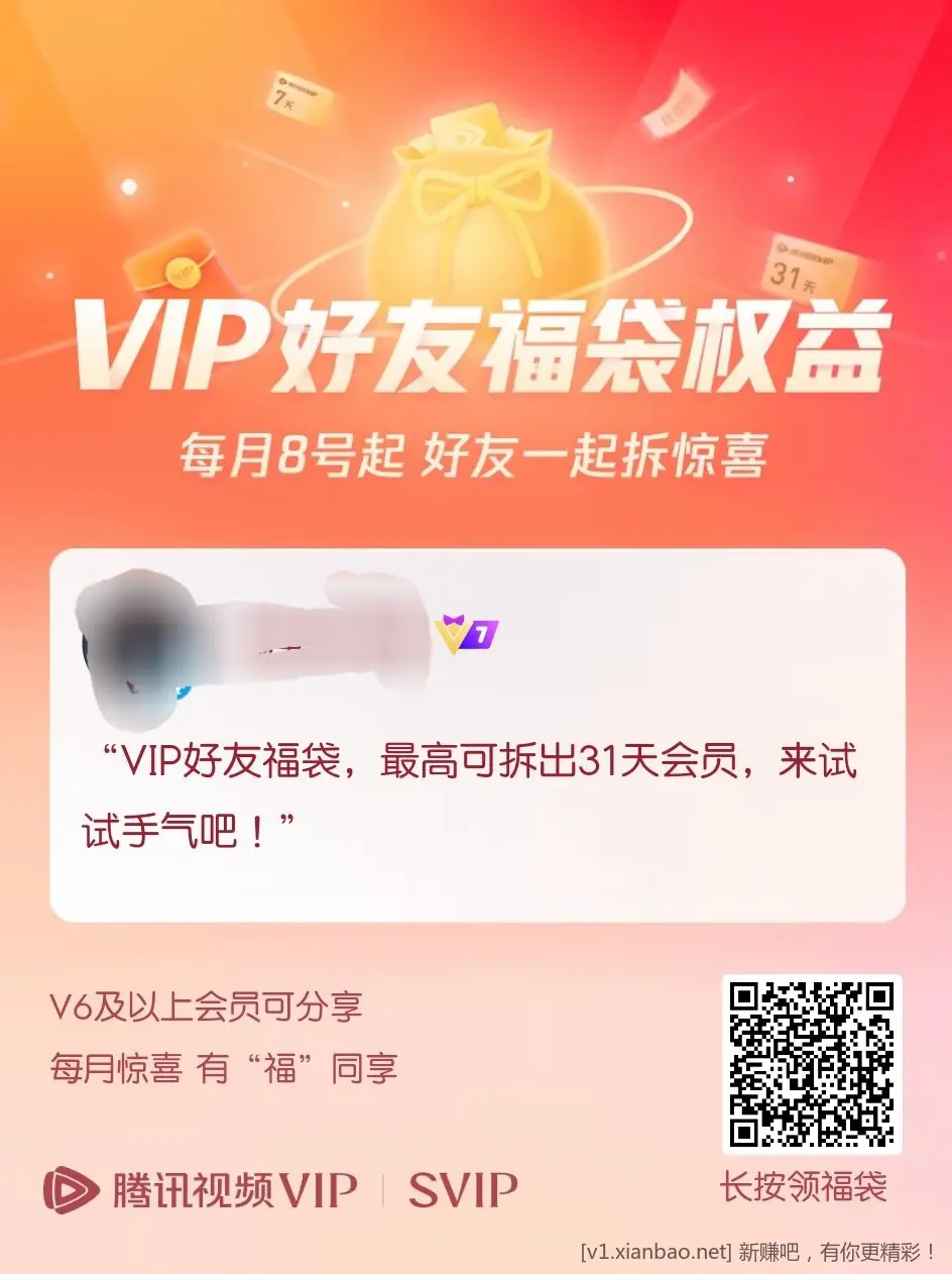 腾迅视频v7会员分享包-惠小助(52huixz.com)