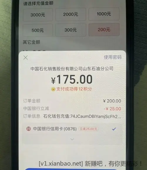 zfb内石化一键加油充值200-25中行xing卡 - 线报酷