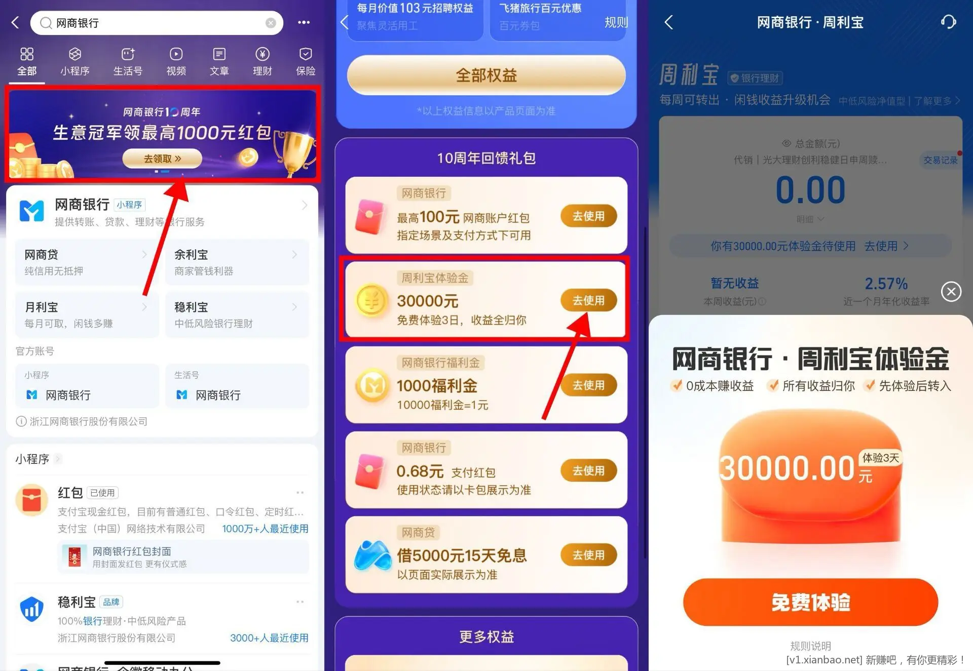 网商免费领取30000元体验金 收益可提现 - 线报酷
